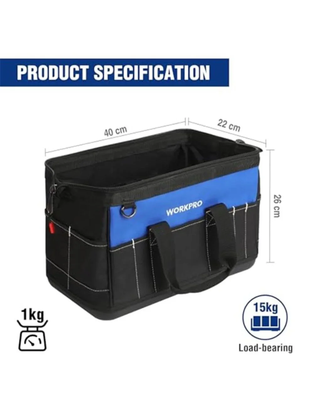 16 Inch Tool Bag Wide Mouth Waterproof Heavy Duty Tool Organizer Tote Bag